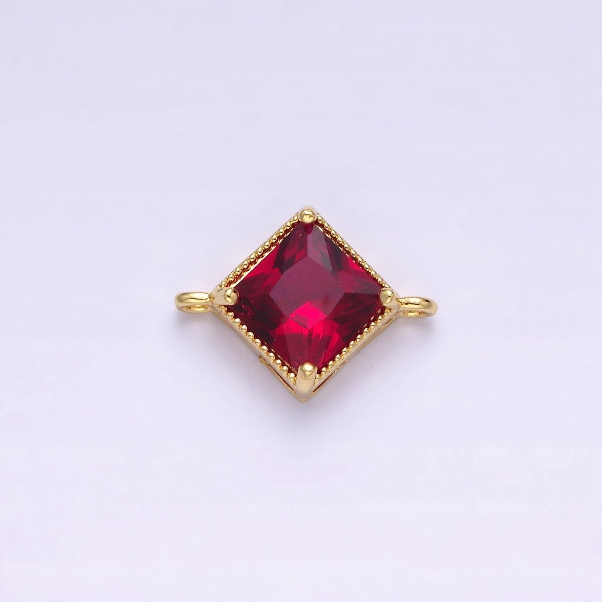 16K Gold Filled CZ Rhombus 17.7mm, 15mm Beaded Birth Month Personalized Connector | Y-710 ~ Y-721, Y-722 ~ Y-733