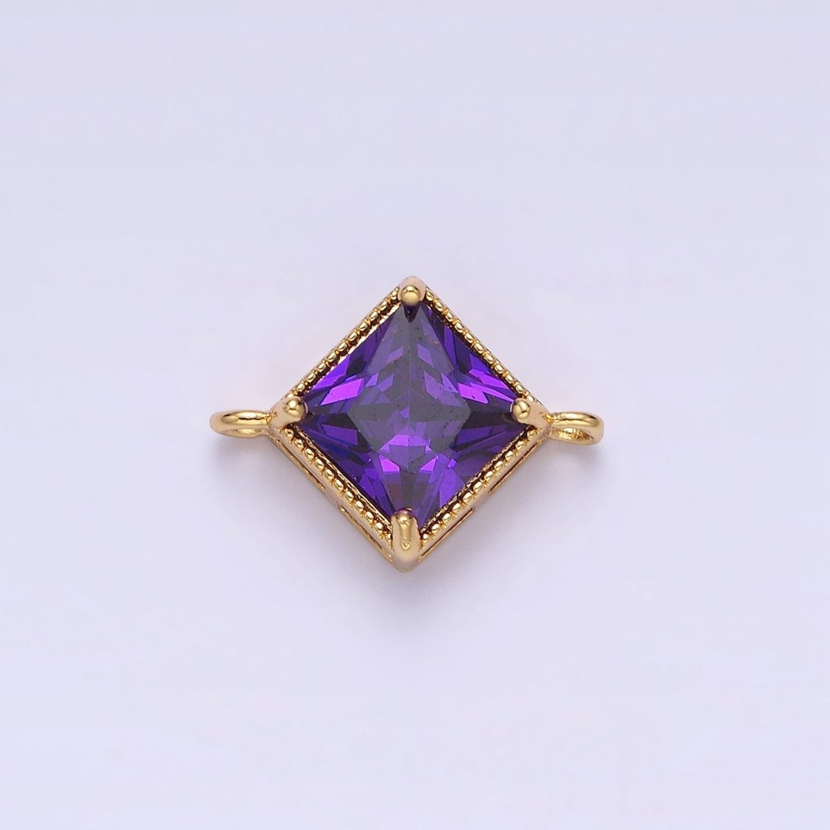 16K Gold Filled CZ Rhombus 17.7mm, 15mm Beaded Birth Month Personalized Connector | Y-710 ~ Y-721, Y-722 ~ Y-733