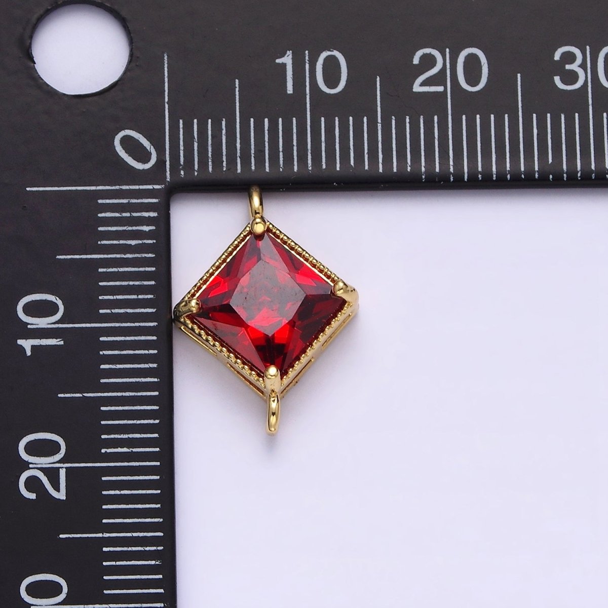 16K Gold Filled CZ Rhombus 17.7mm, 15mm Beaded Birth Month Personalized Connector | Y-710 ~ Y-721, Y-722 ~ Y-733