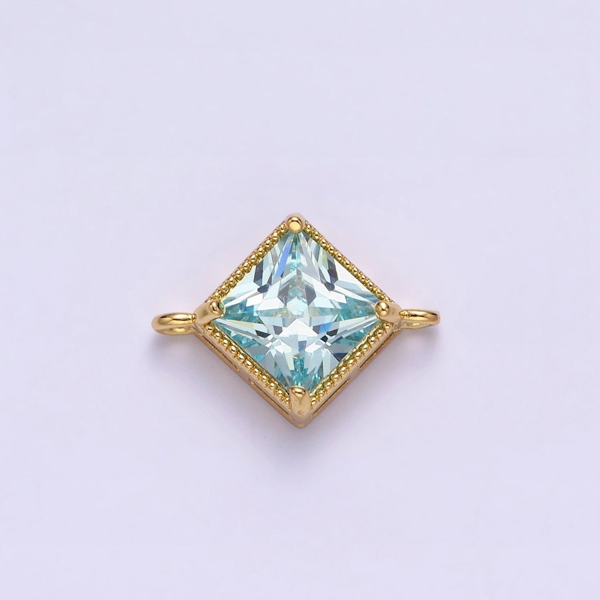 16K Gold Filled CZ Rhombus 17.7mm, 15mm Beaded Birth Month Personalized Connector | Y-710 ~ Y-721, Y-722 ~ Y-733