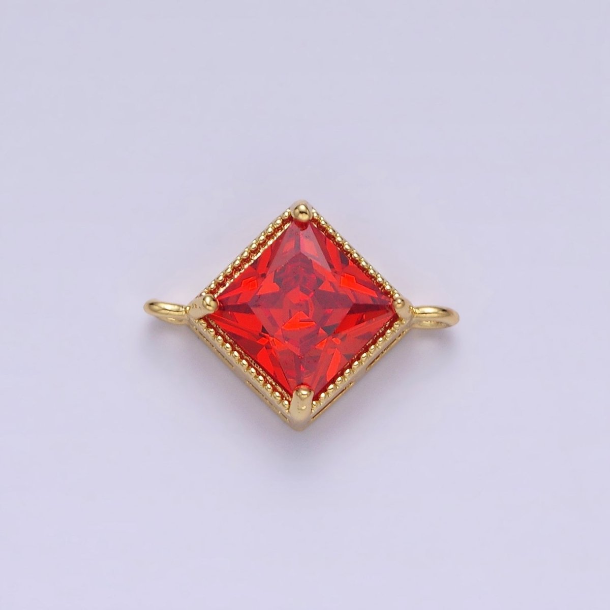 16K Gold Filled CZ Rhombus 17.7mm, 15mm Beaded Birth Month Personalized Connector | Y-710 ~ Y-721, Y-722 ~ Y-733
