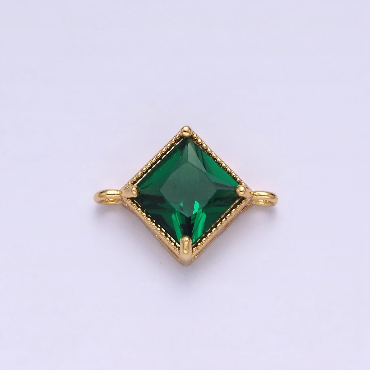 16K Gold Filled CZ Rhombus 17.7mm, 15mm Beaded Birth Month Personalized Connector | Y-710 ~ Y-721, Y-722 ~ Y-733