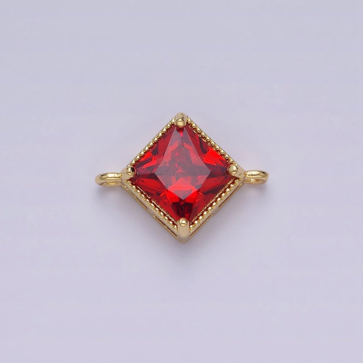 16K Gold Filled CZ Rhombus 17.7mm, 15mm Beaded Birth Month Personalized Connector | Y-710 ~ Y-721, Y-722 ~ Y-733
