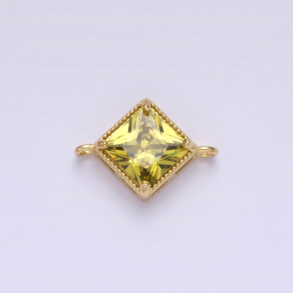 16K Gold Filled CZ Rhombus 17.7mm, 15mm Beaded Birth Month Personalized Connector | Y-710 ~ Y-721, Y-722 ~ Y-733