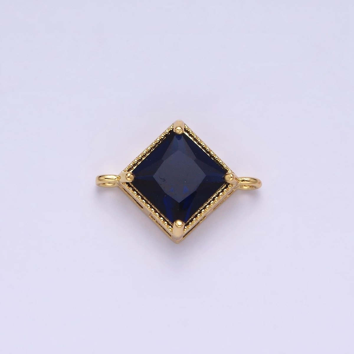 16K Gold Filled CZ Rhombus 17.7mm, 15mm Beaded Birth Month Personalized Connector | Y-710 ~ Y-721, Y-722 ~ Y-733