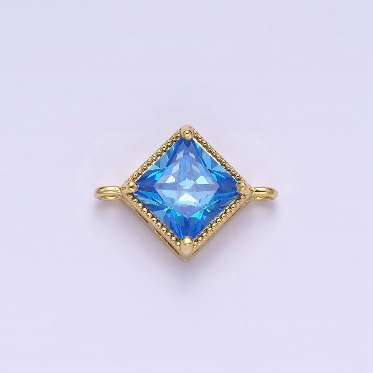 16K Gold Filled CZ Rhombus 17.7mm, 15mm Beaded Birth Month Personalized Connector | Y-710 ~ Y-721, Y-722 ~ Y-733