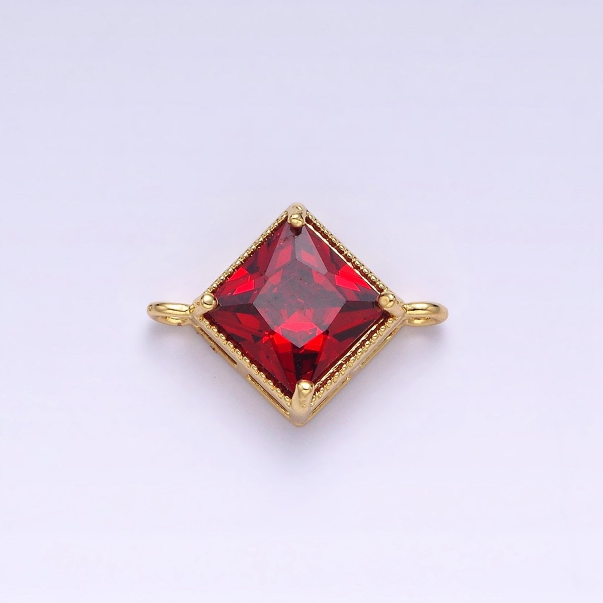 16K Gold Filled CZ Rhombus 17.7mm, 15mm Beaded Birth Month Personalized Connector | Y-710 ~ Y-721, Y-722 ~ Y-733
