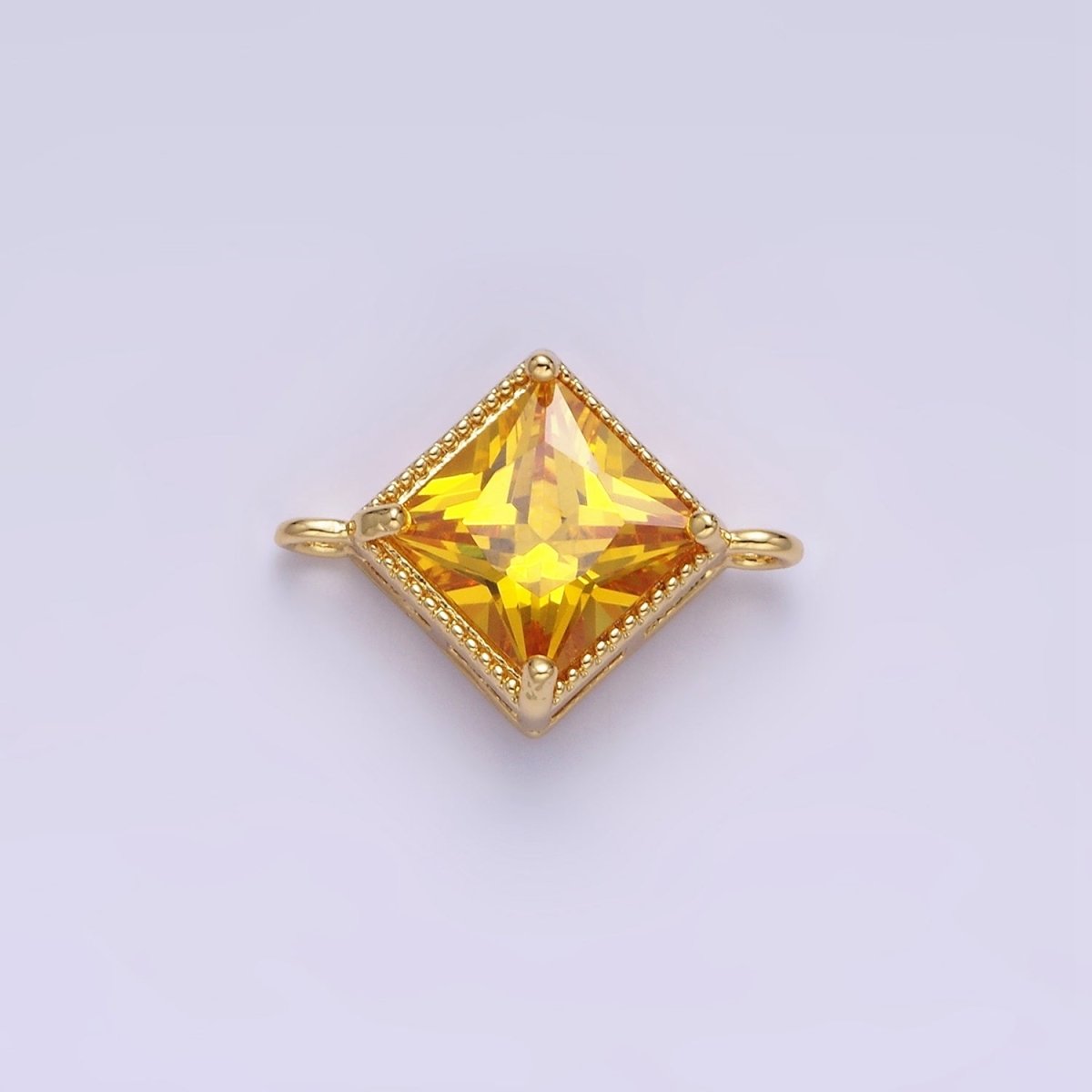 16K Gold Filled CZ Rhombus 17.7mm, 15mm Beaded Birth Month Personalized Connector | Y-710 ~ Y-721, Y-722 ~ Y-733