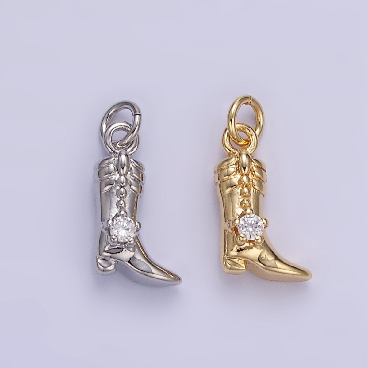 16K Gold Filled 12mm CZ West Cowboy Boots 3D Multidimensional Charm in Gold & Silver | AC113