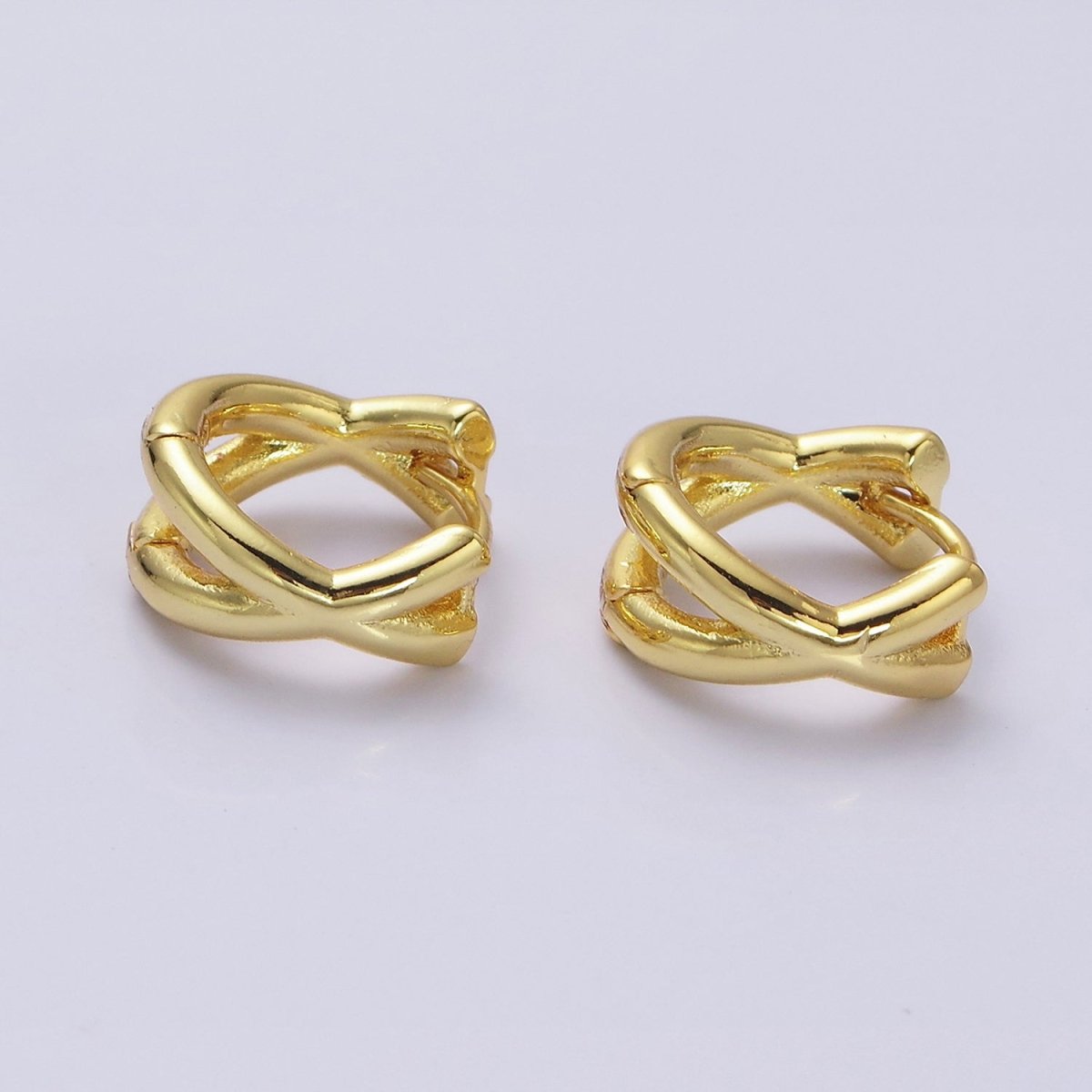 16K Gold Filled Double Band X Claw 12.5mm Huggie Earrings | AD410