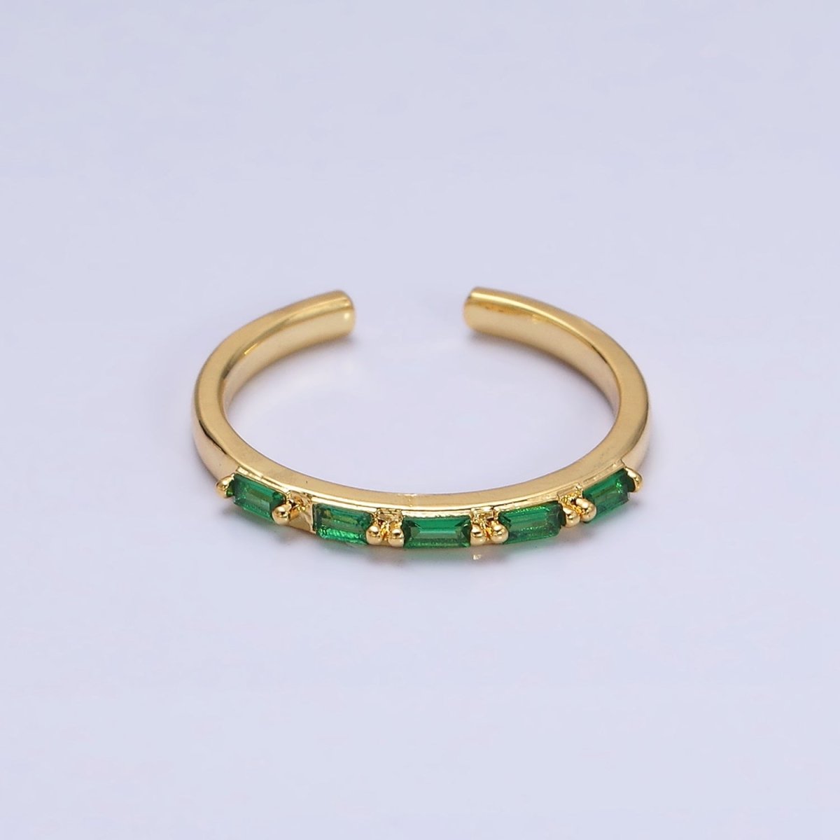 16K Gold Filled Emerald Green Baguette Lined CZ Adjustable Ring in Gold & Silver | O-1593 O-1594