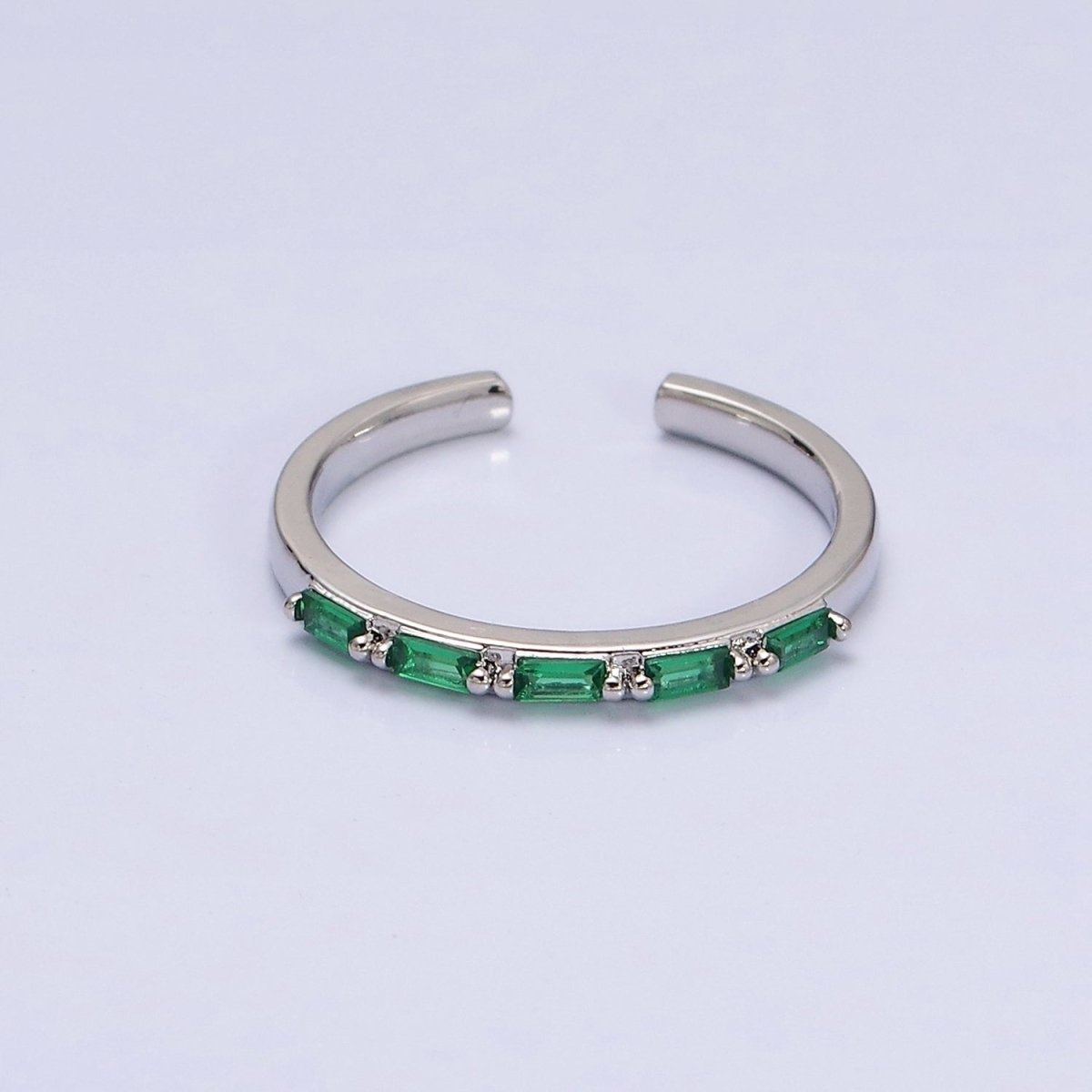 16K Gold Filled Emerald Green Baguette Lined CZ Adjustable Ring in Gold & Silver | O-1593 O-1594