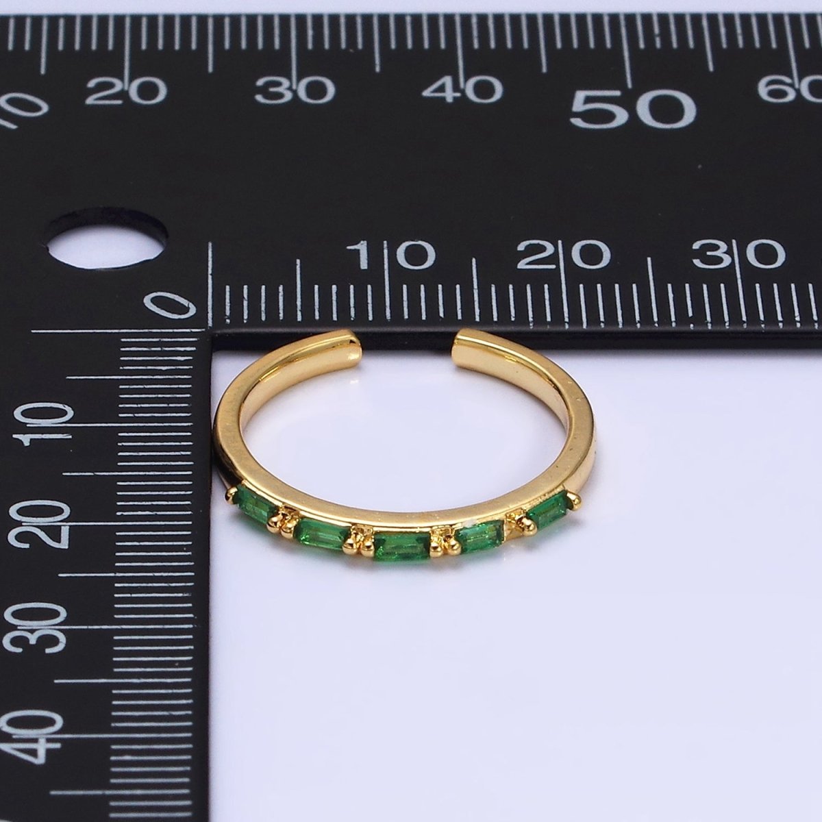 16K Gold Filled Emerald Green Baguette Lined CZ Adjustable Ring in Gold & Silver | O-1593 O-1594