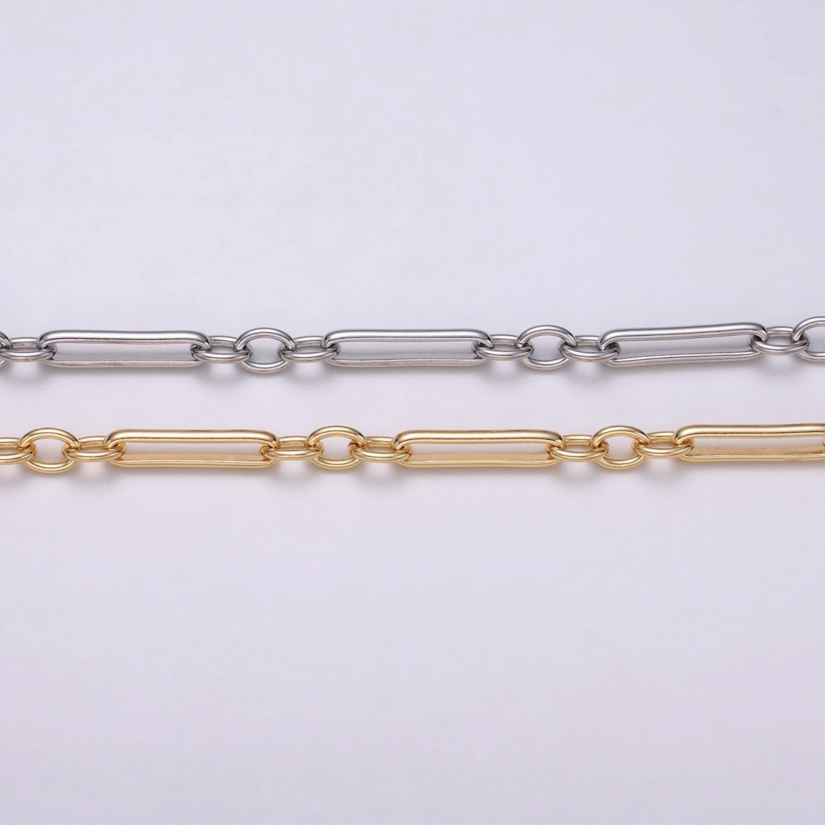 16K Gold Filled Figaro Long and Short Fancy Chain, Silver Figure Eight Chain PaperClip Chain by Yard for Jewelry Making Supply | ROLL-1261 ROLL-1262 Clearance Pricing