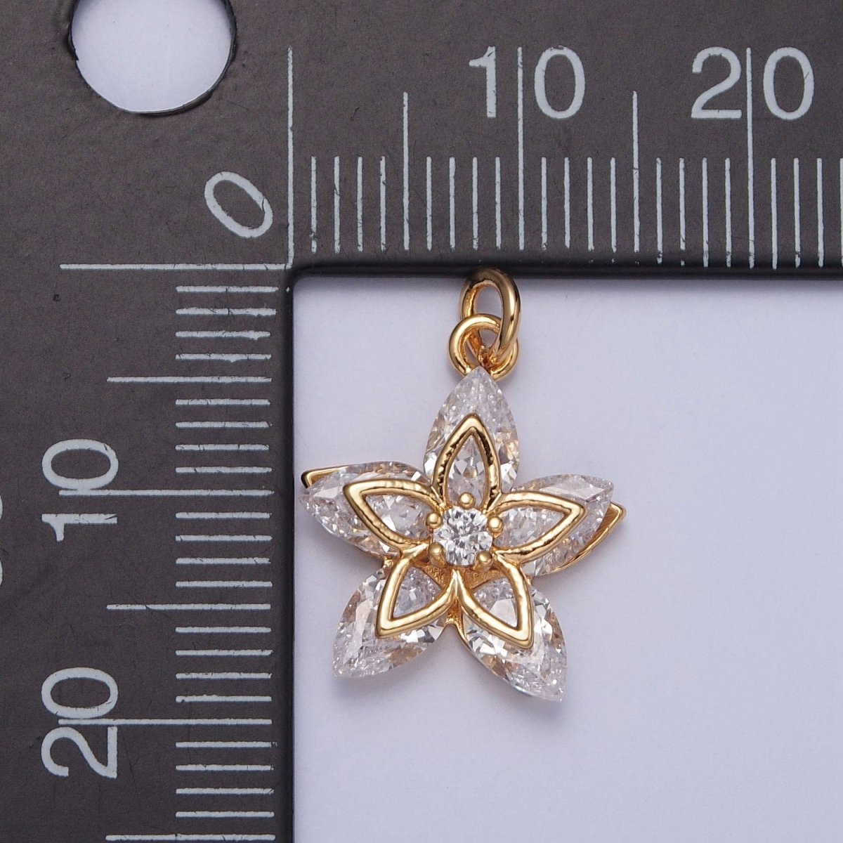 16K Gold Filled Flower Petal Marquise Round Cubic Zirconia Charm Jewelry Making | X-233