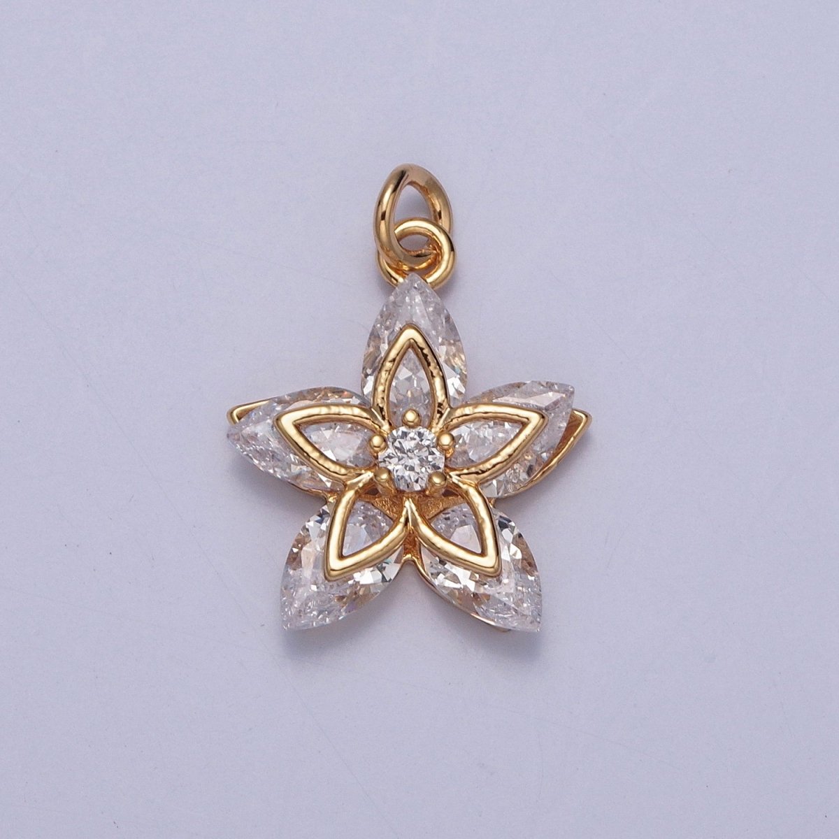 16K Gold Filled Flower Petal Marquise Round Cubic Zirconia Charm Jewelry Making | X-233
