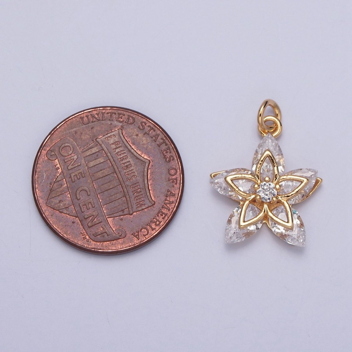 16K Gold Filled Flower Petal Marquise Round Cubic Zirconia Charm Jewelry Making | X-233