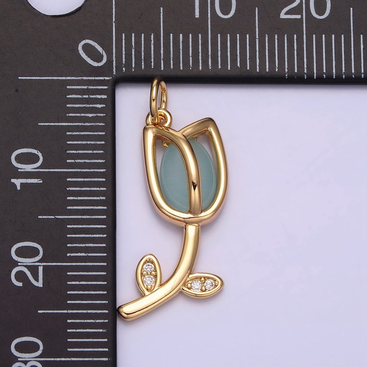 16K Gold Filled Flower Tulip Rose White, Blue, Pink Cat Eye Cabochon Charm in Gold & Silver | AC1073 - AC1078
