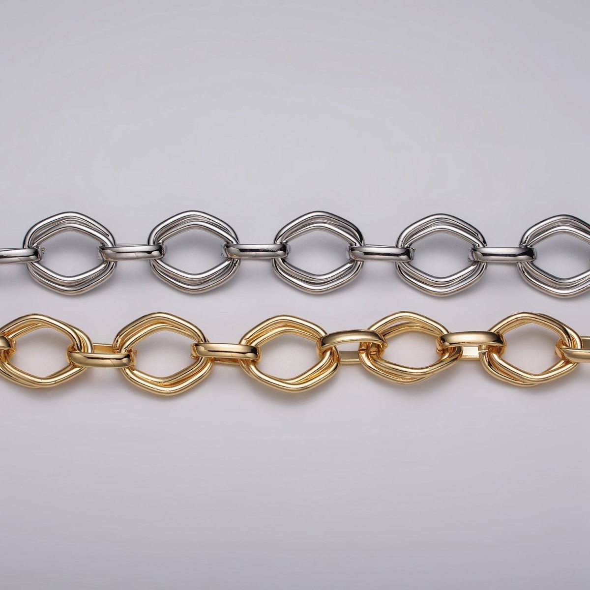 16k Gold Plated Geometric Hexagonal Link Unfinished Chain in Gold & Silver | ROLL-1151 ROLL-1152 Clearance Pricing