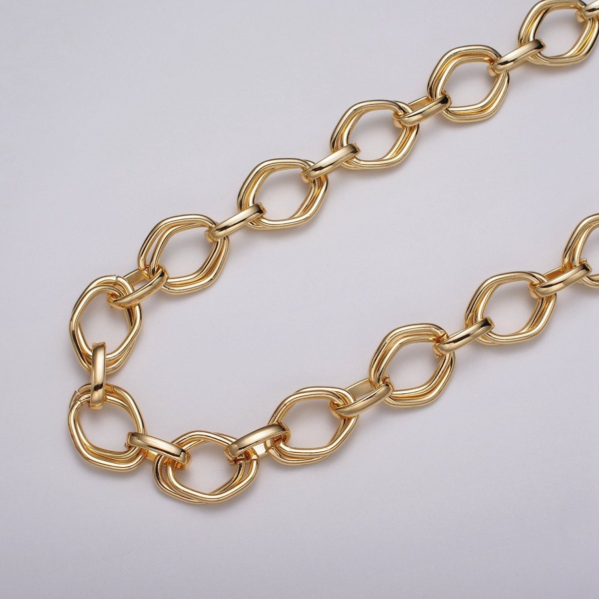 16k Gold Plated Geometric Hexagonal Link Unfinished Chain in Gold & Silver | ROLL-1151 ROLL-1152 Clearance Pricing