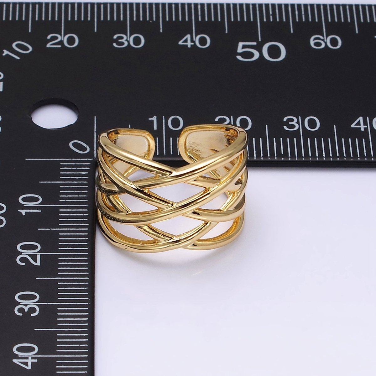 16K Gold Filled Geometric Multiple Band Statement Ring in Gold & Silver | O-1980 O-1981