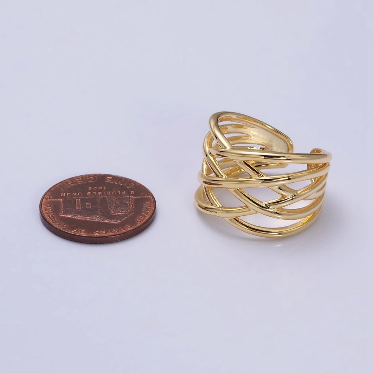 16K Gold Filled Geometric Multiple Band Statement Ring in Gold & Silver | O-1980 O-1981