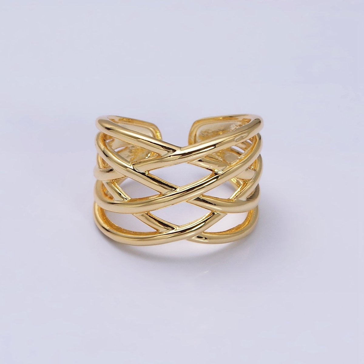 16K Gold Filled Geometric Multiple Band Statement Ring in Gold & Silver | O-1980 O-1981