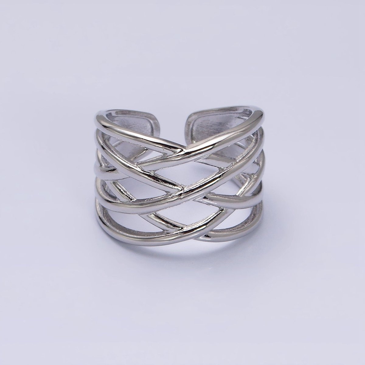 16K Gold Filled Geometric Multiple Band Statement Ring in Gold & Silver | O-1980 O-1981
