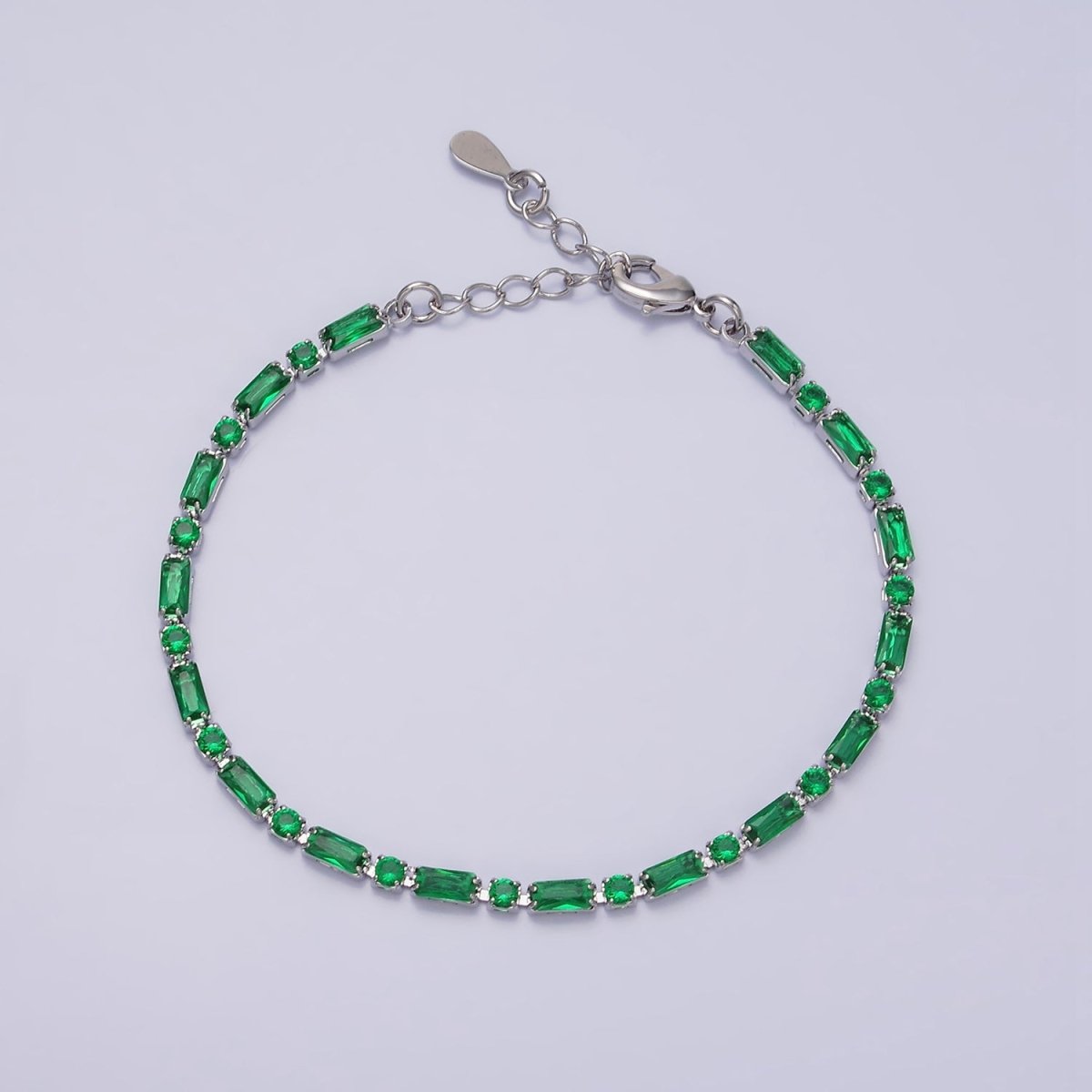 16K Gold Filled Green, Checkered, Black, Clear, Pink 2.5mm Baguette Round CZ 6.5 Inch Tennis Chain Bracelet | WA-1813 - WA-1831 Clearance Pricing