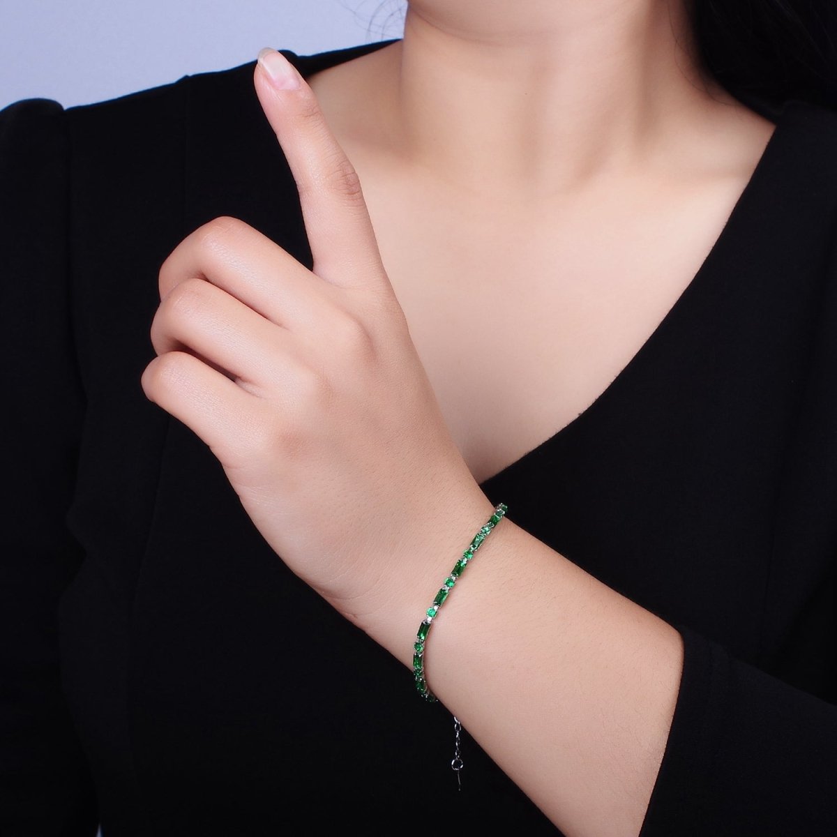 16K Gold Filled Green, Checkered, Black, Clear, Pink 2.5mm Baguette Round CZ 6.5 Inch Tennis Chain Bracelet | WA-1813 - WA-1831 Clearance Pricing