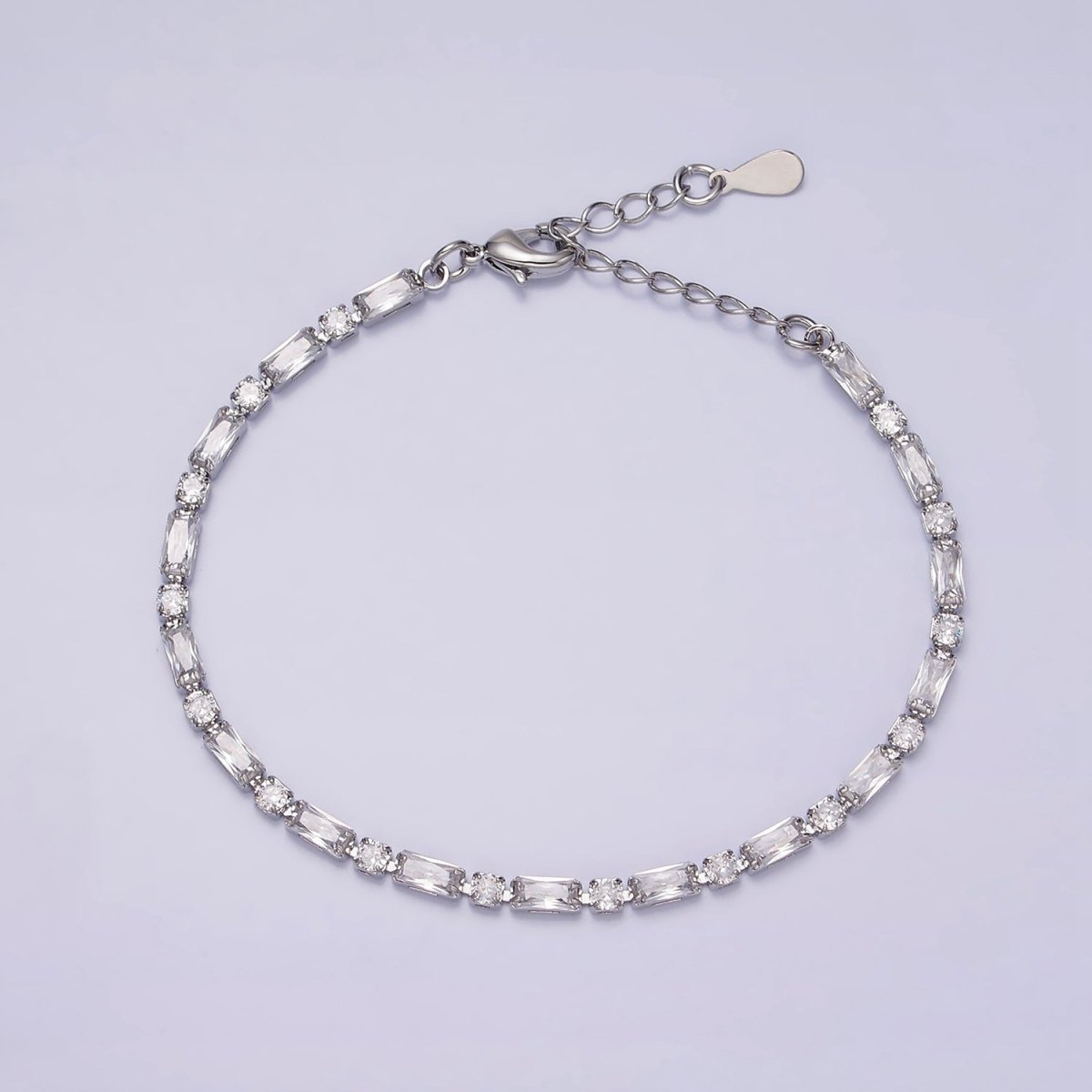 16K Gold Filled Green, Checkered, Black, Clear, Pink 2.5mm Baguette Round CZ 6.5 Inch Tennis Chain Bracelet | WA-1813 - WA-1831 Clearance Pricing