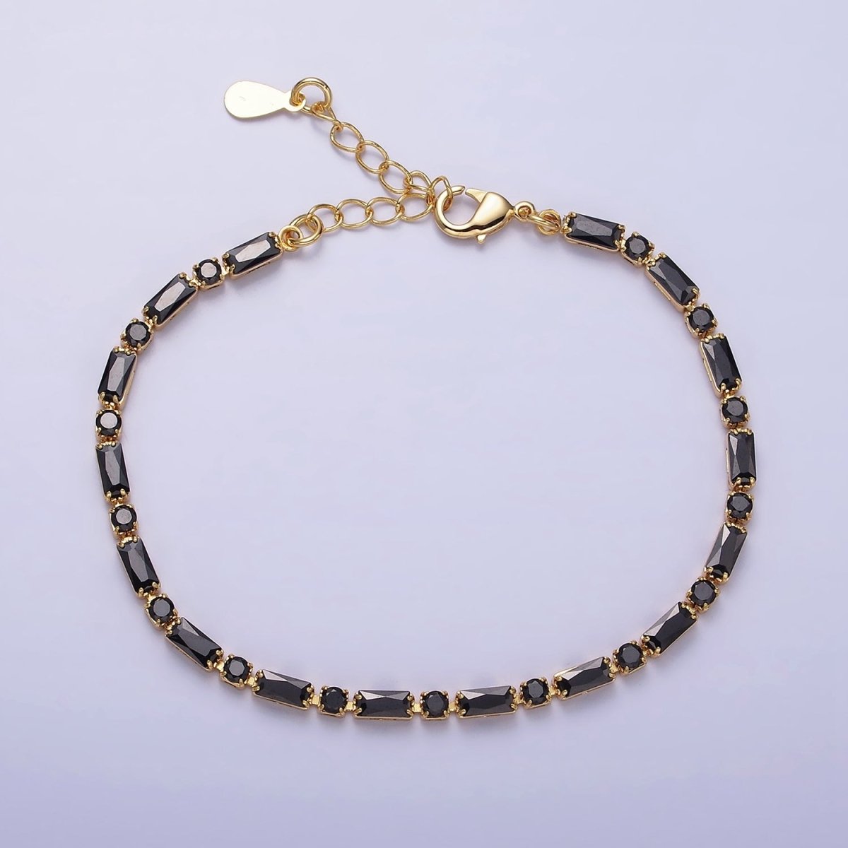 16K Gold Filled Green, Checkered, Black, Clear, Pink 2.5mm Baguette Round CZ 6.5 Inch Tennis Chain Bracelet | WA-1813 - WA-1831 Clearance Pricing