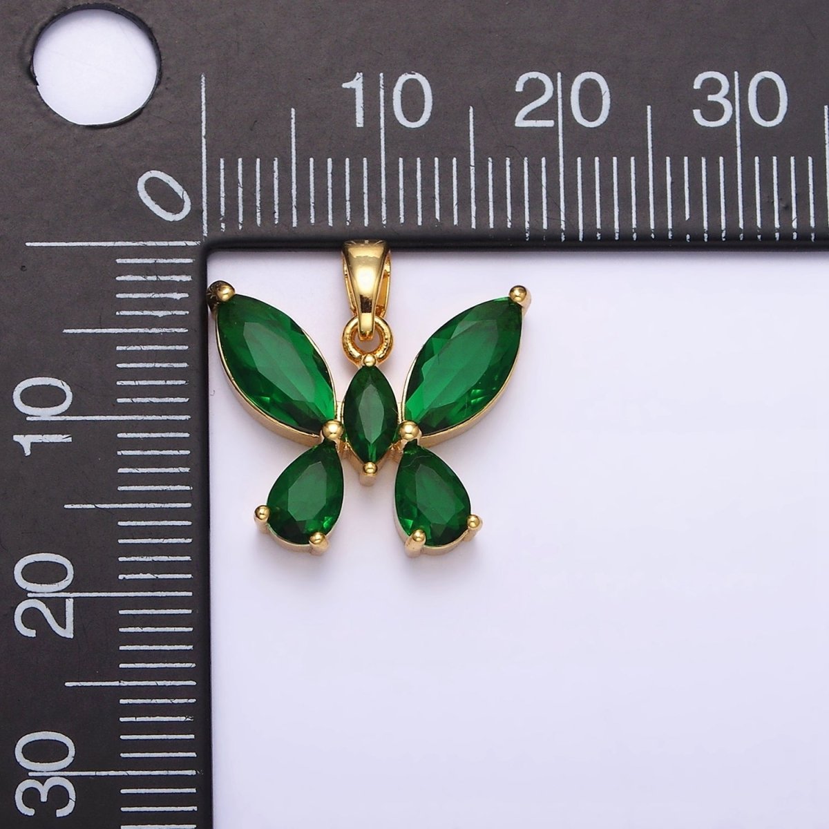 16K Gold Filled Green Emerald CZ Butterfly Mariposa Pendant | AA535