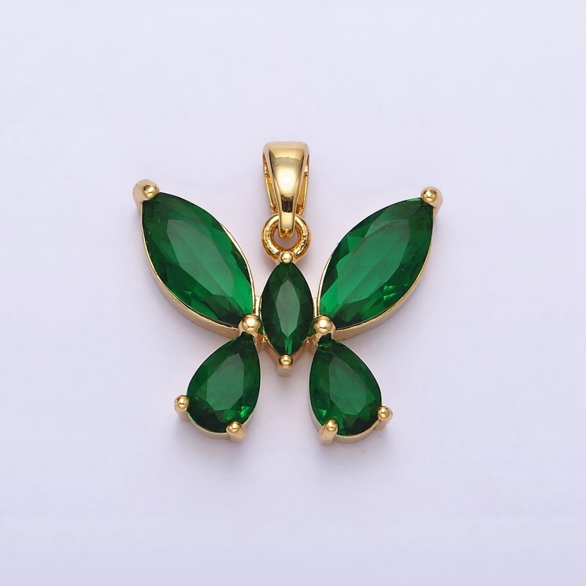 16K Gold Filled Green Emerald CZ Butterfly Mariposa Pendant | AA535