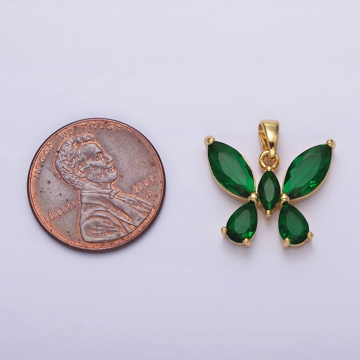 16K Gold Filled Green Emerald CZ Butterfly Mariposa Pendant | AA535