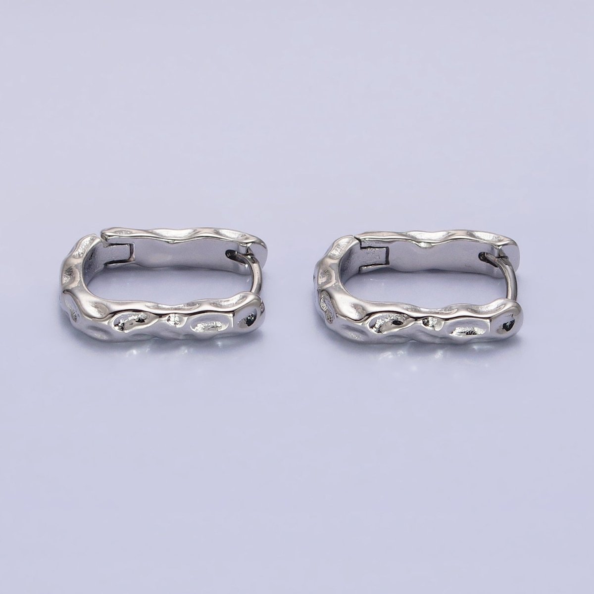 16K Gold Filled Hammered Textured Oblong Hoop Earrings in Gold & Silver | AB1553 AB1554