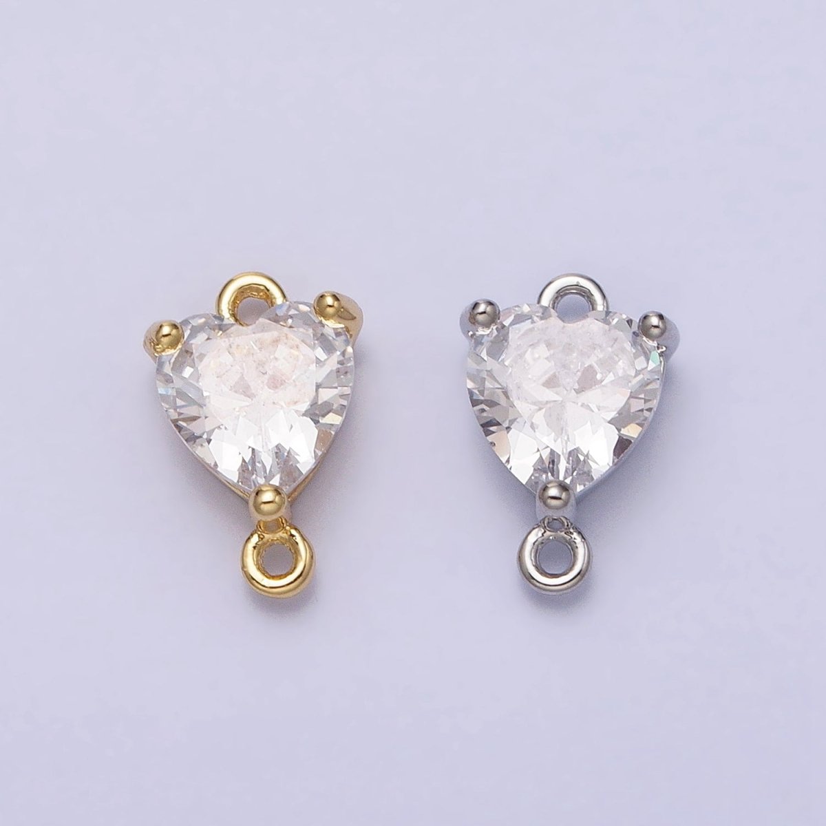 16K Gold Filled Heart Clear CZ Link Connector in Gold & Silver | F-030