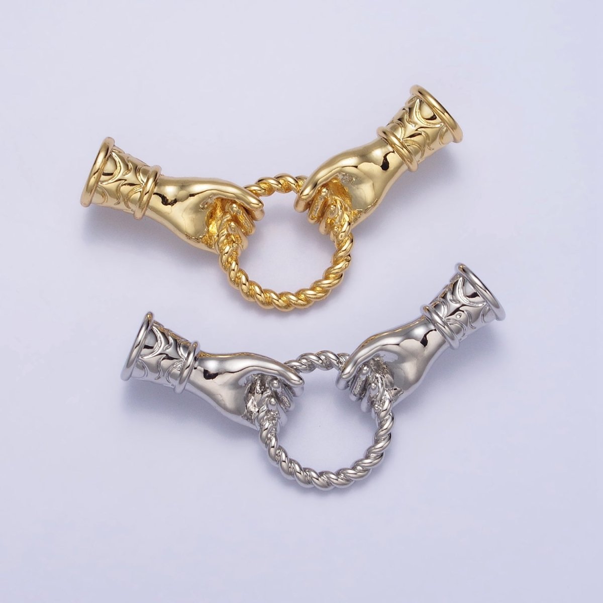 16K Gold Filled Holding Hand Gesture Pearl Cuff Sleeve Twisted Connector in Silver & Gold | Y-823