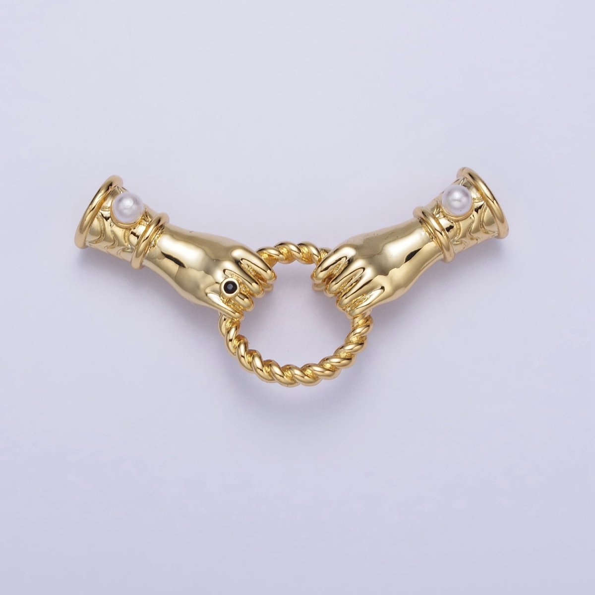 16K Gold Filled Holding Hand Gesture Pearl Cuff Sleeve Twisted Connector in Silver & Gold | Y-823