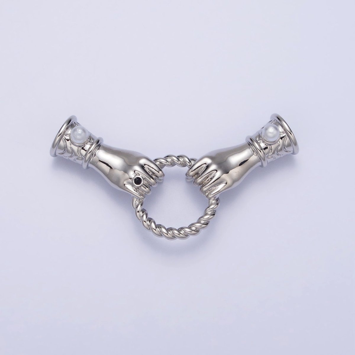 16K Gold Filled Holding Hand Gesture Pearl Cuff Sleeve Twisted Connector in Silver & Gold | Y-823