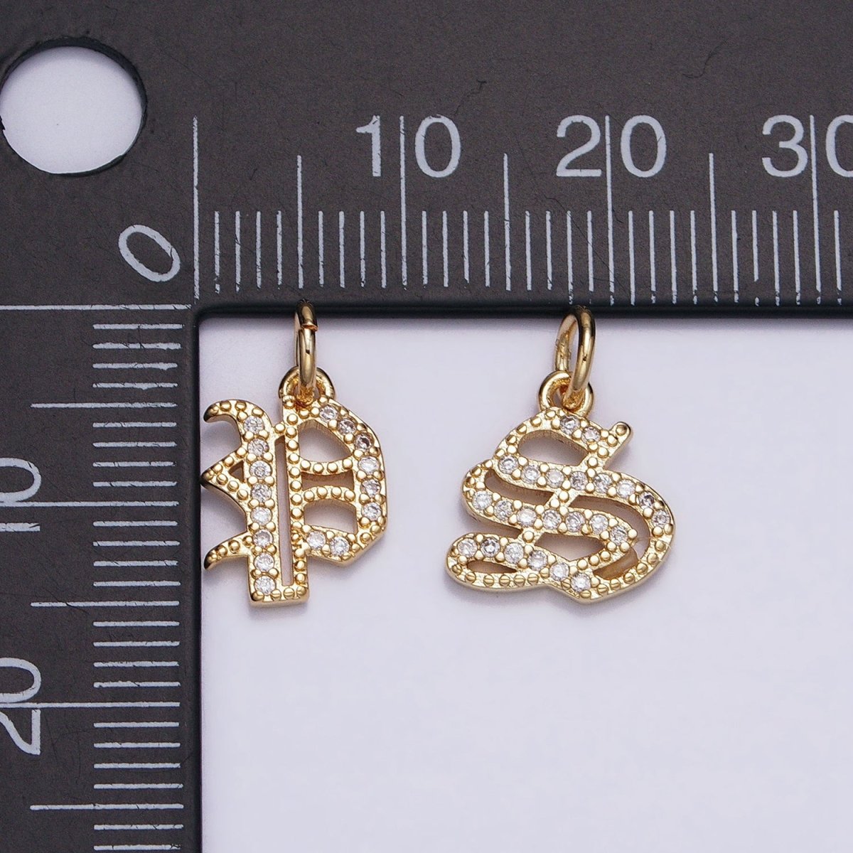 16K Gold Filled Initial Letter Old English Font Personalized Micro Paved Add-On Charm | A-572-A-584