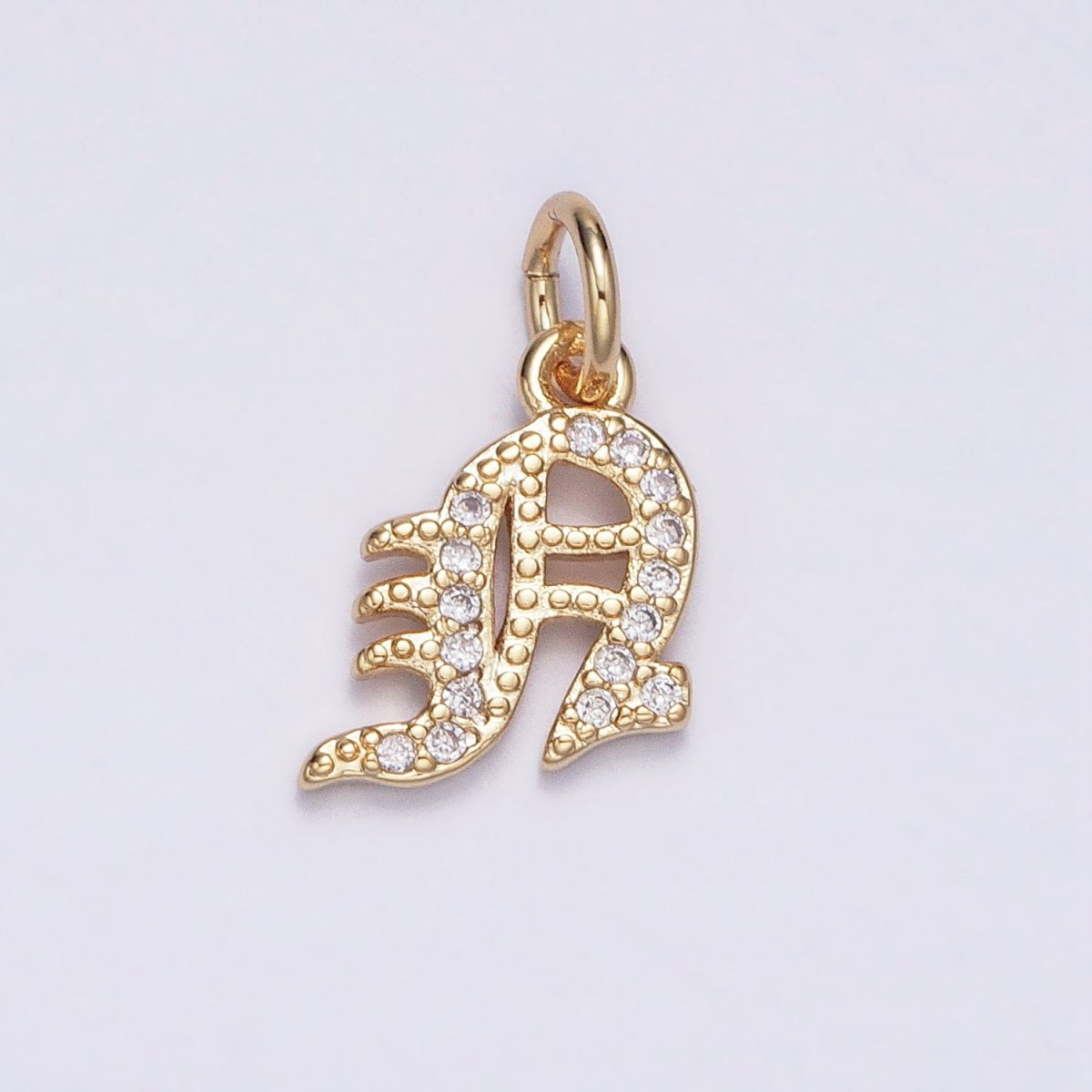 16K Gold Filled Initial Letter Old English Font Personalized Micro Paved Add-On Charm | A-572-A-584