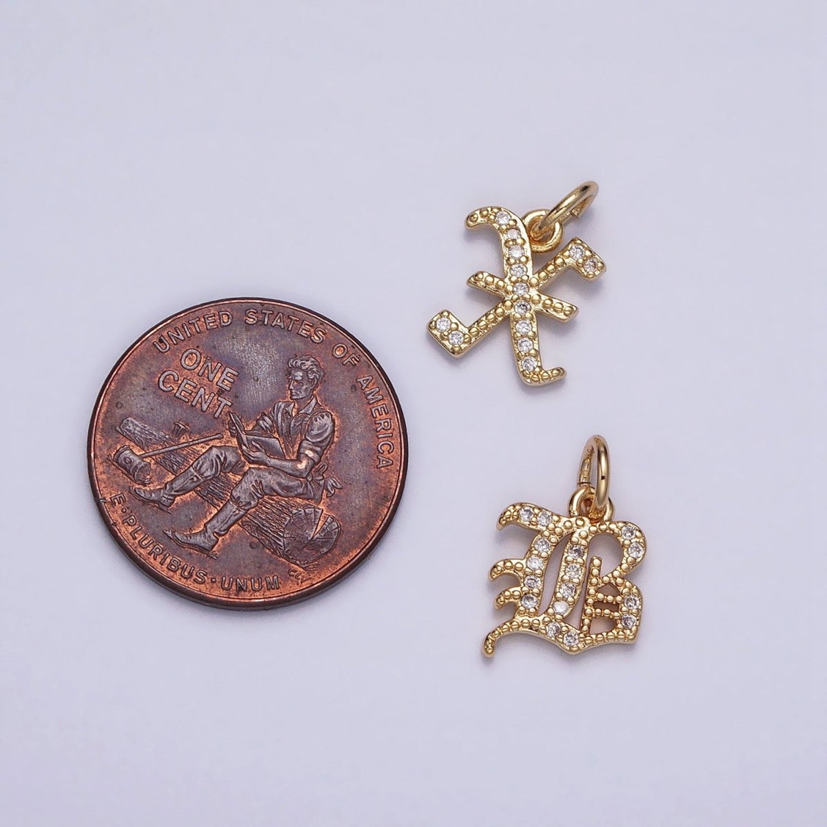 16K Gold Filled Initial Letter Old English Font Personalized Micro Paved Add-On Charm | A-572-A-584