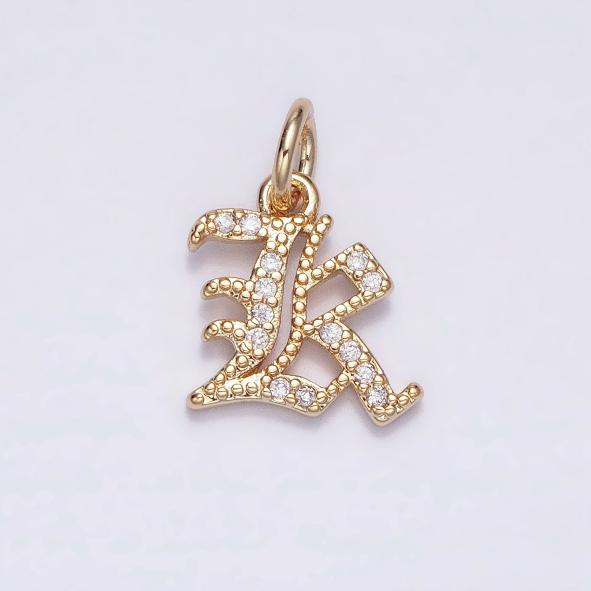 16K Gold Filled Initial Letter Old English Font Personalized Micro Paved Add-On Charm | A-572-A-584