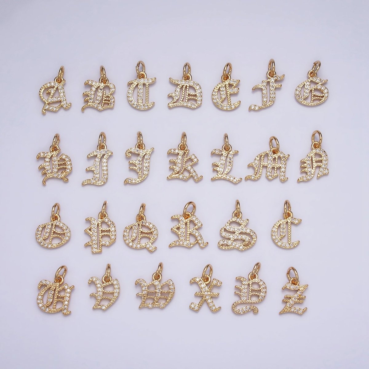 16K Gold Filled Initial Letter Old English Font Personalized Micro Paved Add-On Charm | A-572-A-584