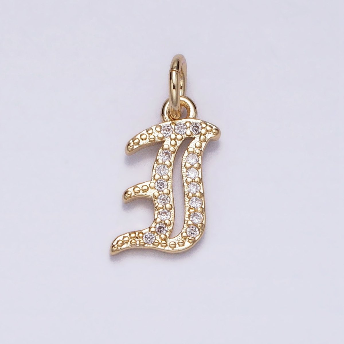 16K Gold Filled Initial Letter Old English Font Personalized Micro Paved Add-On Charm | A-572-A-584