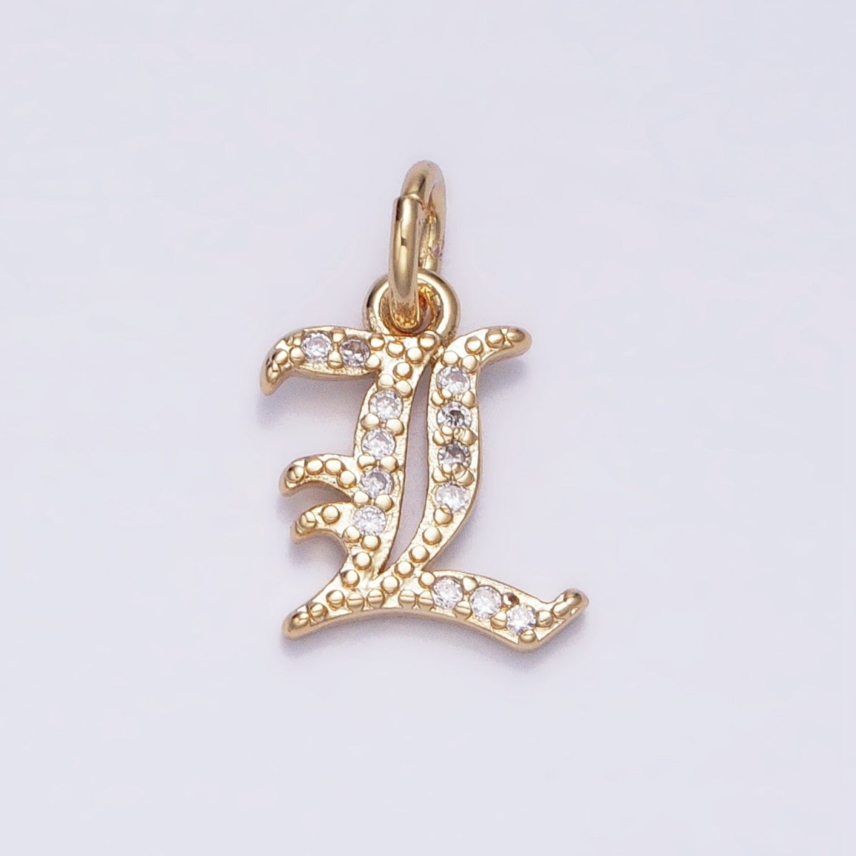 16K Gold Filled Initial Letter Old English Font Personalized Micro Paved Add-On Charm | A-572-A-584