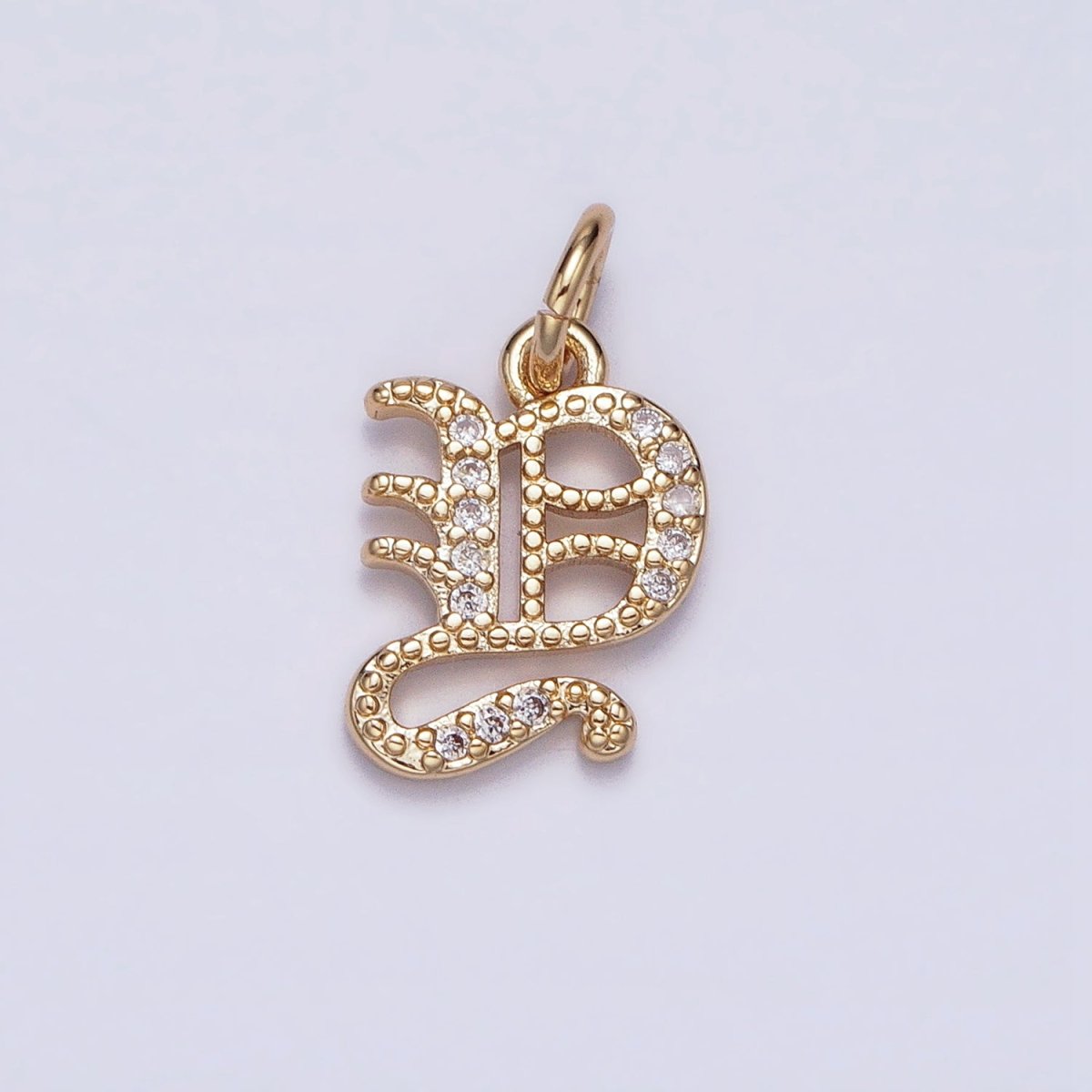 16K Gold Filled Initial Letter Old English Font Personalized Micro Paved Add-On Charm | A-572-A-584