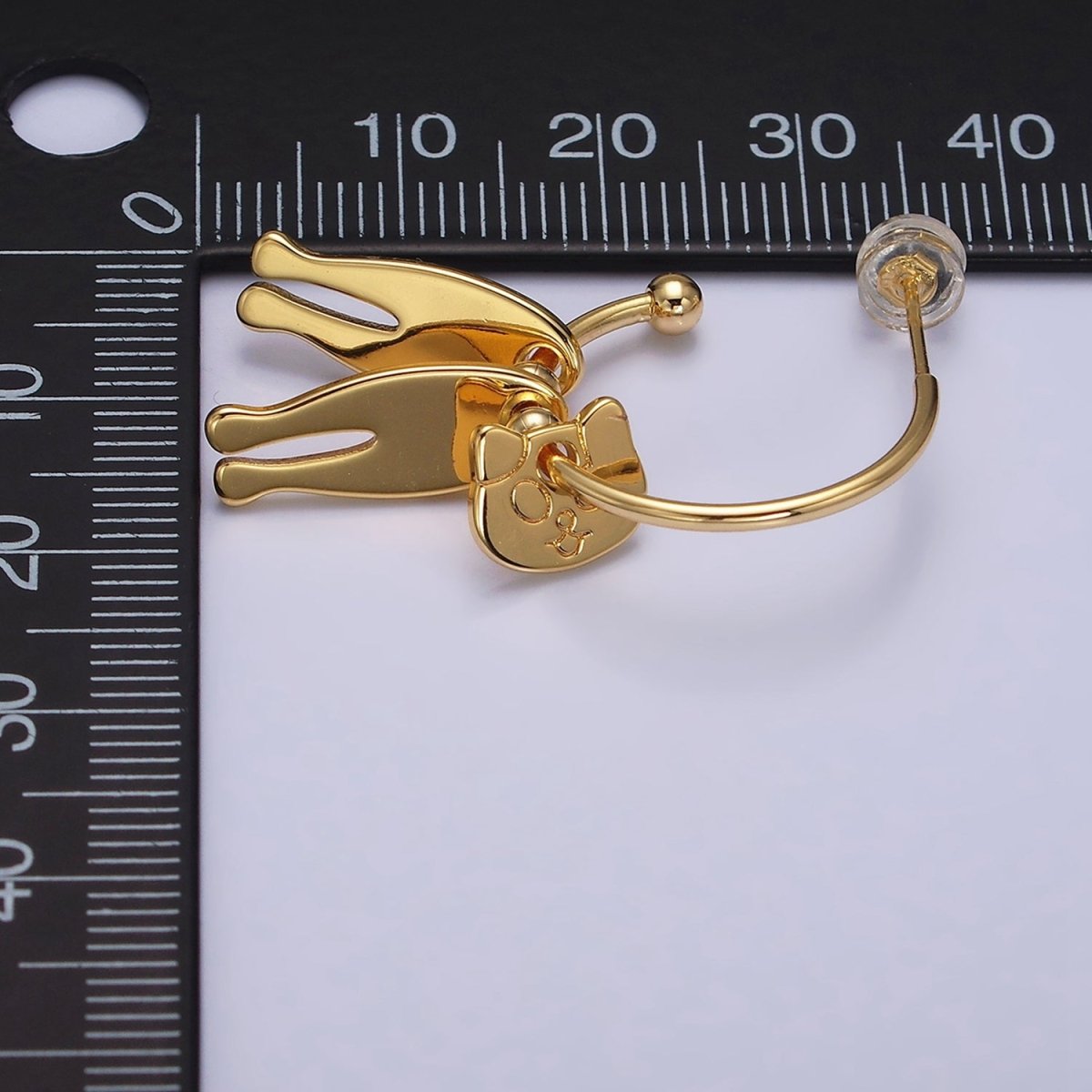 16K Gold Filled Kitty Cat Pet Triple Silhouette Dangle Drop C-Shaped Hoop Earrings in Gold & Silver | AD-313 AD-314