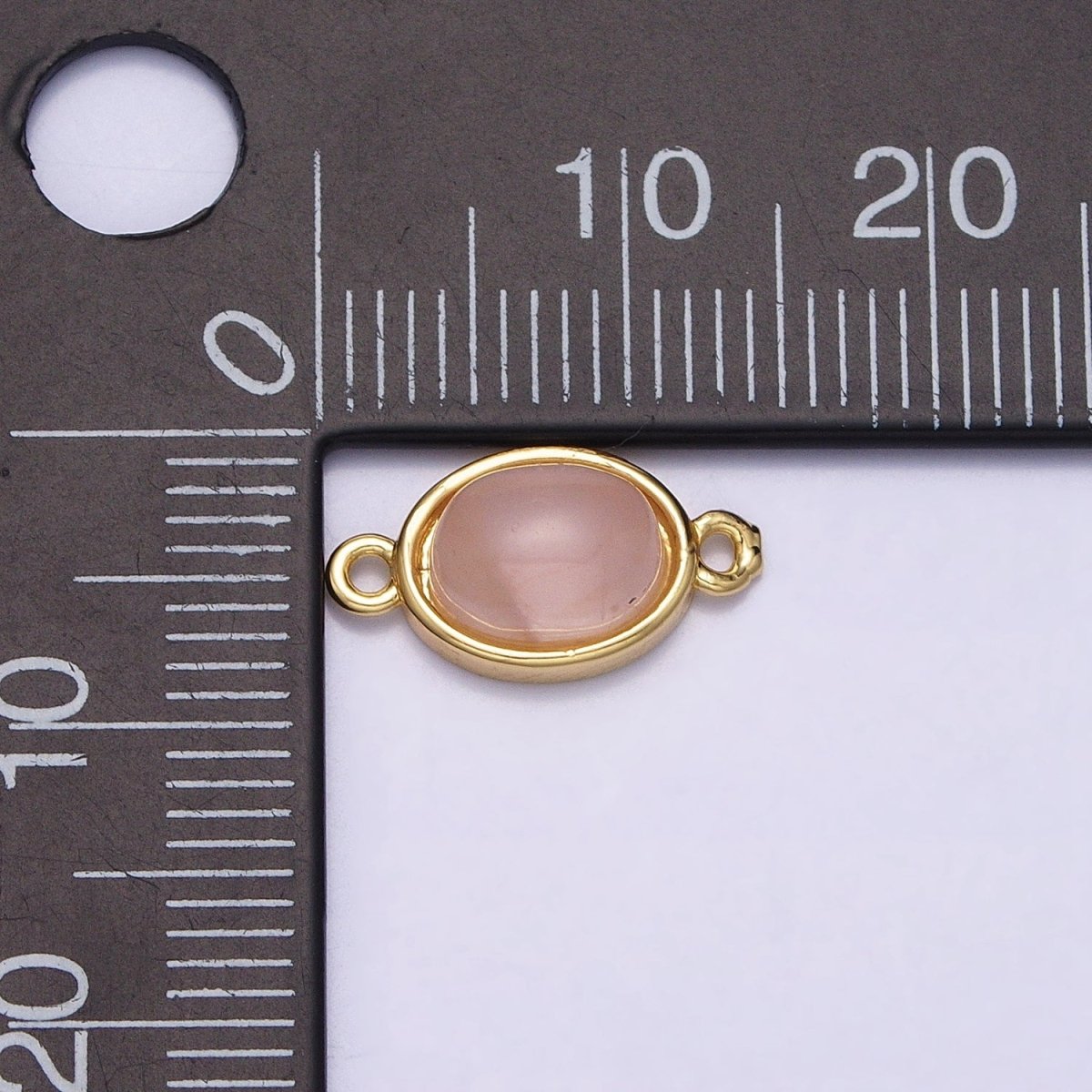 16K Gold Filled Labradorite, Rose Quartz Natural Gemstone 14.3mm Oval Connector | Y-868